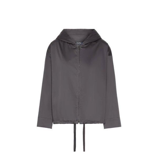 Adua Hooded Cotton Satin Blouse in Dark Grey