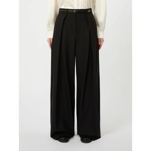 Max Mara Aere Wool Twill Wide-Leg Trousers in Black | Wide leg pants | Luxury Shoes 