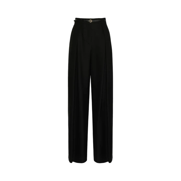 Aere Wool Twill Wide-Leg Trousers in Black