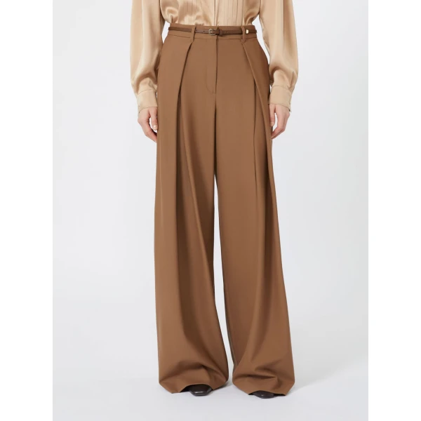 Max Mara Aere Wool Twill Wide-Leg Trousers in Tobacco | Wide leg pants | Luxury Shoes 