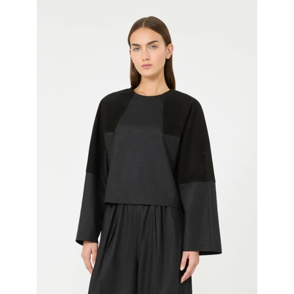 Max Mara Afa Wool Flannel Blouse in Dark Grey | Blouse | Luxury Shoes 