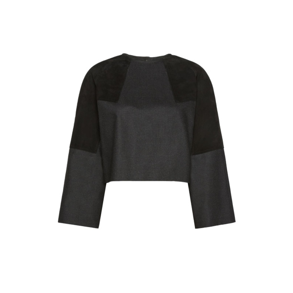 Max Mara Afa Wool Flannel Blouse in Dark Grey | Blouse | Luxury Shoes 