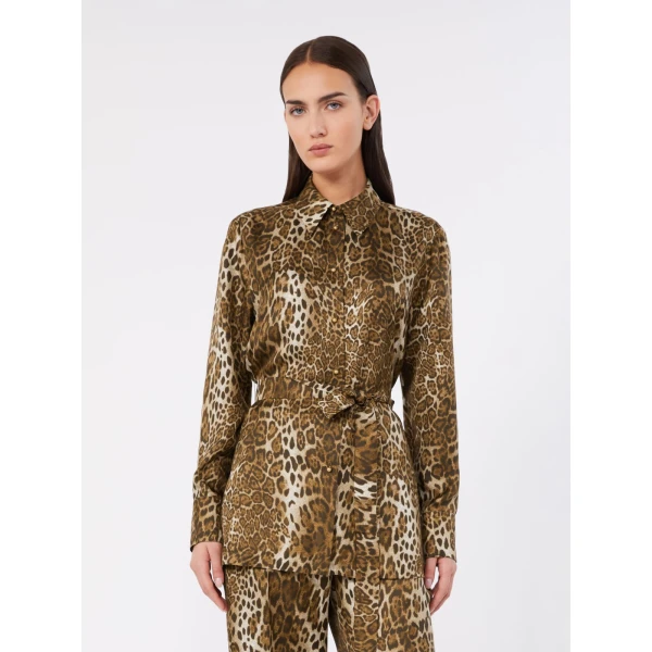 Max Mara Affari Printed Silk Twill Shirt in Brown | Shirts | Luxury Shoes 