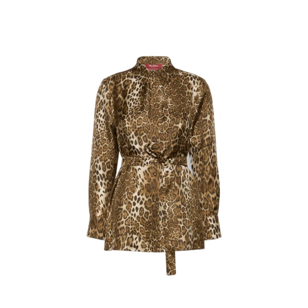 Affari Printed Silk Twill Shirt in Brown