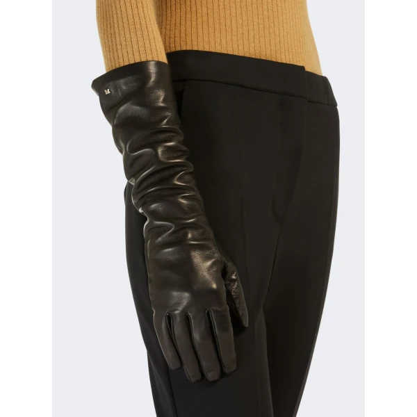 Max Mara Afidee Long Lambskin Nappa Gloves in Black | Gloves | Luxury Shoes 
