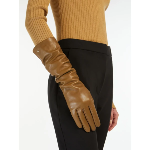 Max Mara Afidee Long Lambskin Nappa Gloves in Tobacco | Gloves | Luxury Shoes 