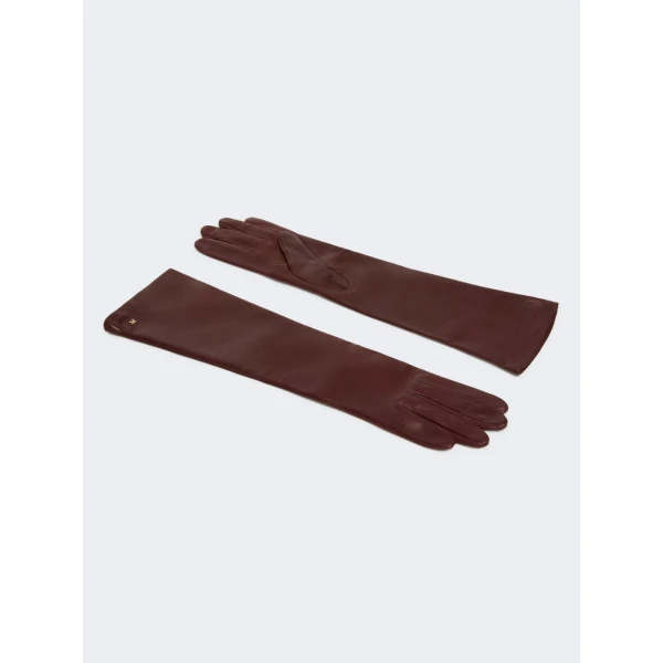 Max Mara Afidee Long Nappa Leather Gloves in Bordeaux | Gloves | Luxury Shoes 
