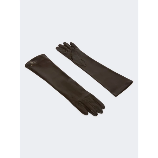 Max Mara Afidee Long Nappa Leather Gloves in Dark Brown | Gloves | Luxury Shoes 