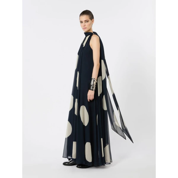 Max Mara Agente Polka Dot Silk Georgette Maxi Dress in Midnight Blue | Maxi Dresses | Luxury Shoes 