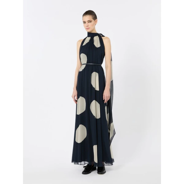 Max Mara Agente Polka Dot Silk Georgette Maxi Dress in Midnight Blue | Maxi Dresses | Luxury Shoes 