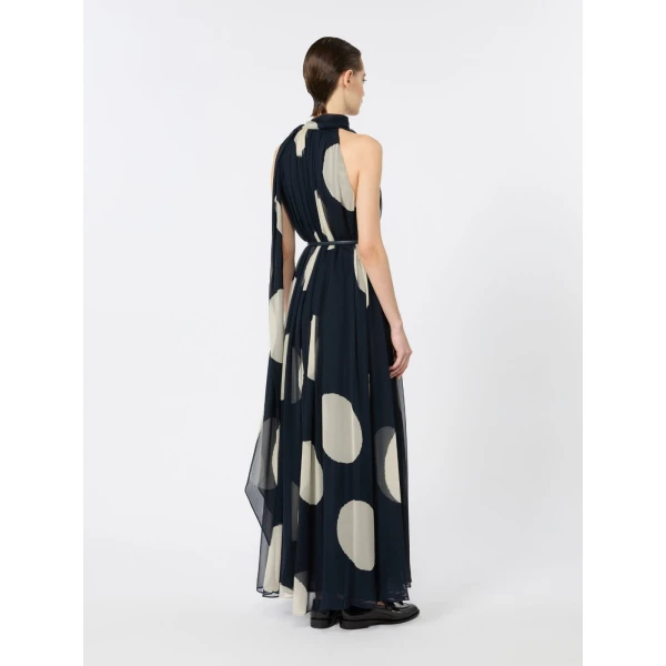 Max Mara Agente Polka Dot Silk Georgette Maxi Dress in Midnight Blue | Maxi Dresses | Luxury Shoes 