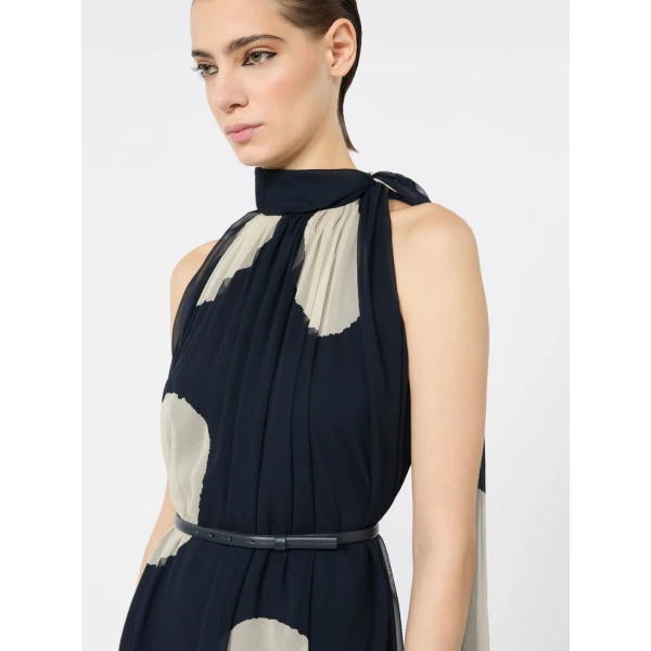 Max Mara Agente Polka Dot Silk Georgette Maxi Dress in Midnight Blue | Maxi Dresses | Luxury Shoes 
