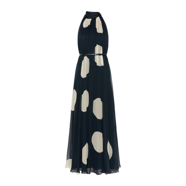 Max Mara Agente Polka Dot Silk Georgette Maxi Dress in Midnight Blue | Maxi Dresses | Luxury Shoes 