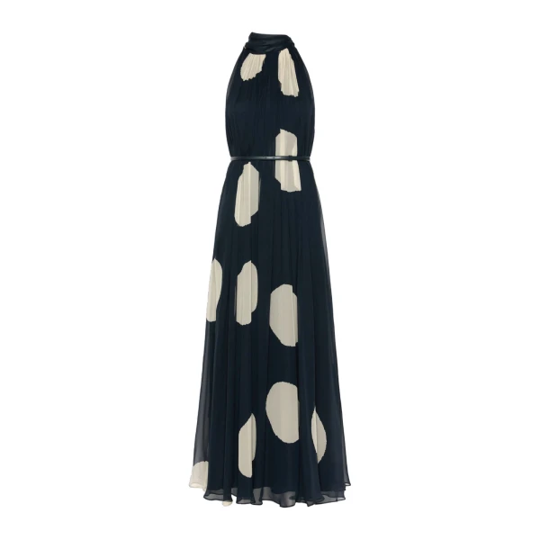 Agente Polka Dot Silk Georgette Maxi Dress in Midnight Blue