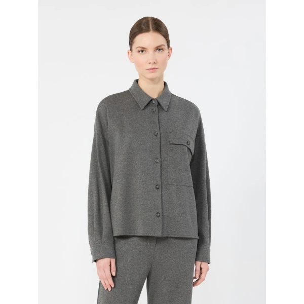 Max Mara Agiate Jersey Shirt Jacket in Light Grey | Blazers | Luxury Shoes 