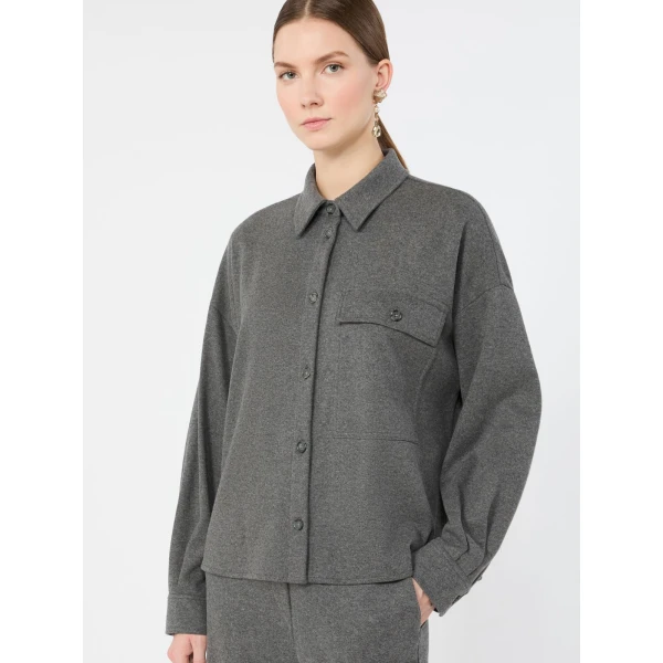 Max Mara Agiate Jersey Shirt Jacket in Light Grey | Blazers | Luxury Shoes 