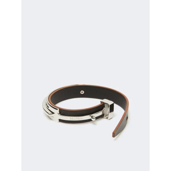 Max Mara Agiate Leather and Metal Bracelet in Black | Bracelets | Luxury Shoes 