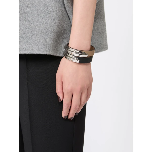 Max Mara Agiate Leather and Metal Bracelet in Black | Bracelets | Luxury Shoes 