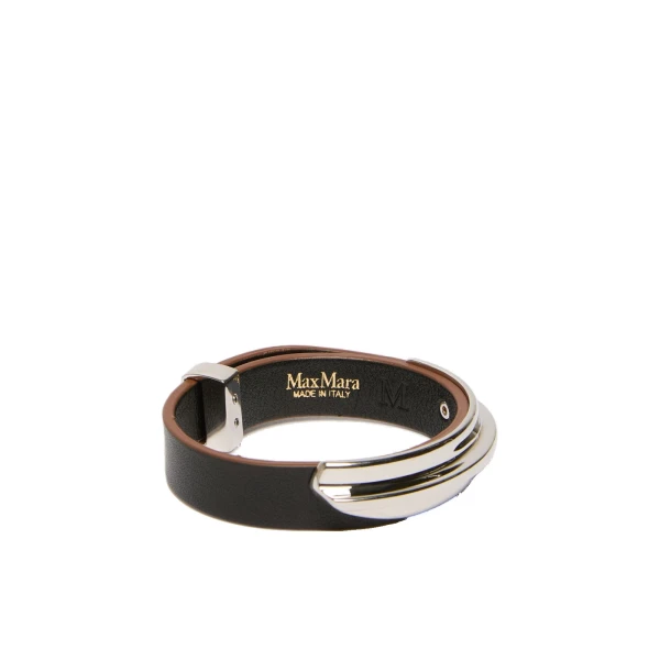 Max Mara Agiate Leather and Metal Bracelet in Black | Bracelets | Luxury Shoes 