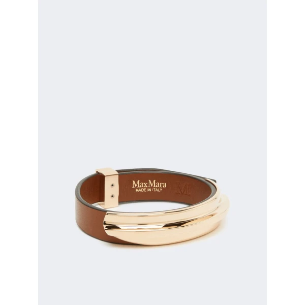 Max Mara Agiate Leather and Metal Bracelet in Brown | Bracelets | Luxury Shoes 