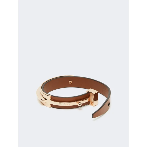 Max Mara Agiate Leather and Metal Bracelet in Brown | Bracelets | Luxury Shoes 