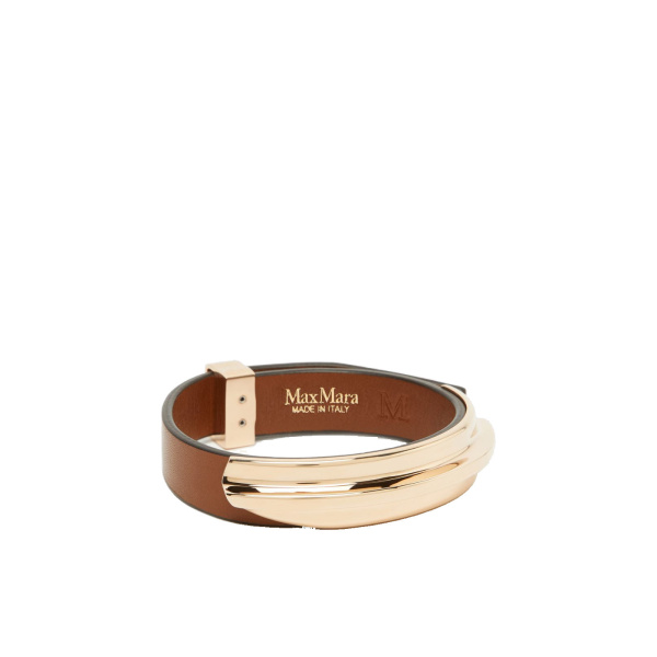 Max Mara Agiate Leather and Metal Bracelet in Brown | Bracelets | Luxury Shoes 