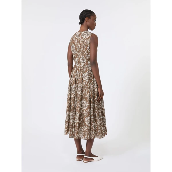 Max Mara Agile Printed Cotton Voile Midi Dress in Brown Gold | Midi Dresses | Luxury Shoes 