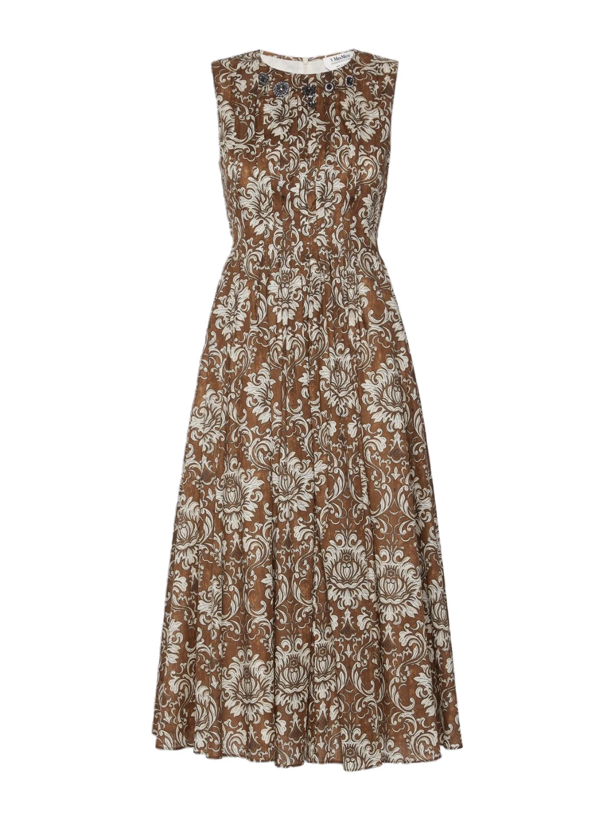 Max Mara Agile Printed Cotton Voile Midi Dress in Brown Gold Max Mara Agile Printed Cotton Voile Midi Dress in Brown Gold | Midi Dresses | Luxury Shoes
