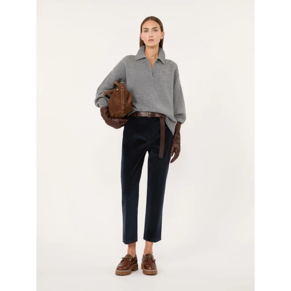 Max Mara Agre Wool Knit Polo Jumper in Medium Grey | Sweaters | Luxury Shoes 