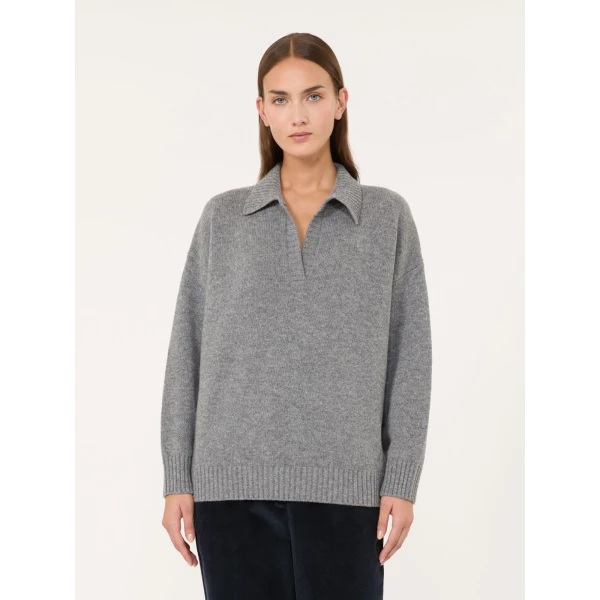 Max Mara Agre Wool Knit Polo Jumper in Medium Grey | Sweaters | Luxury Shoes 