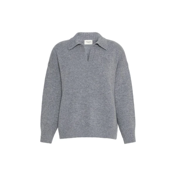 Max Mara Agre Wool Knit Polo Jumper in Medium Grey | Sweaters | Luxury Shoes 