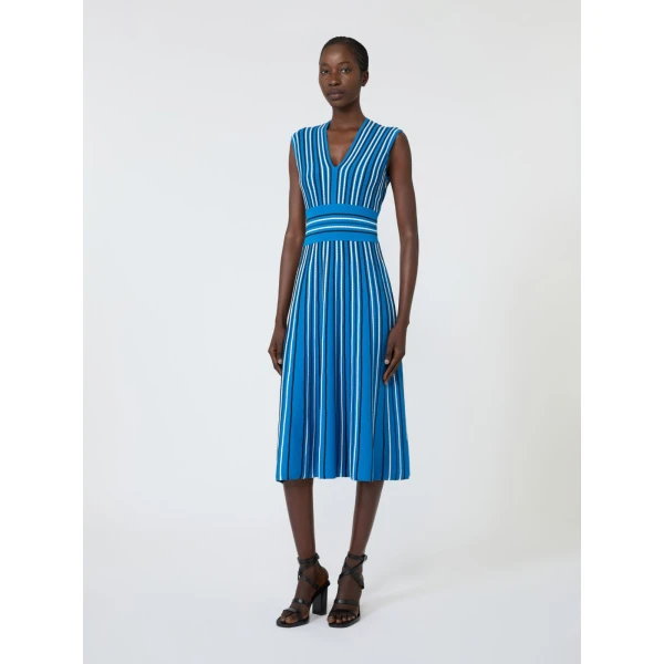 Max Mara Agreste Sleeveless Viscose Knit Dress in Ocean Blue | Maxi Dresses | Luxury Shoes 