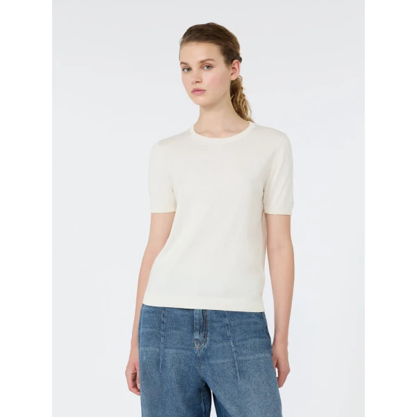 Max Mara Agro Silk and Cotton Crew Neck Jumper in Ecru | Sweaters | Luxury Shoes 