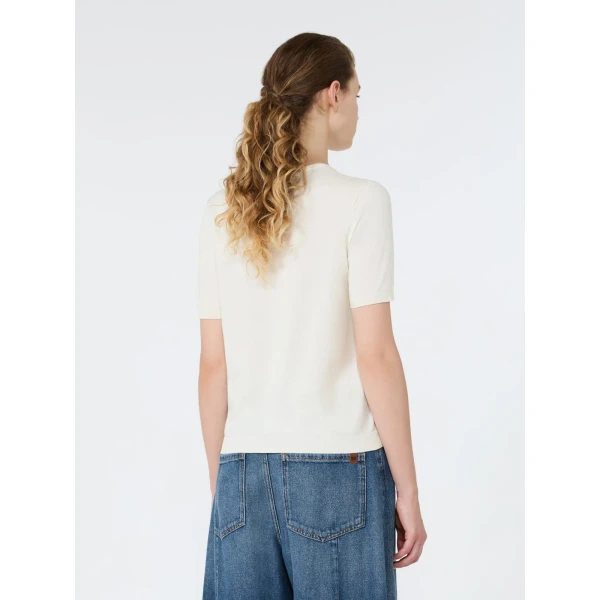 Max Mara Agro Silk and Cotton Crew Neck Jumper in Ecru | Sweaters | Luxury Shoes 