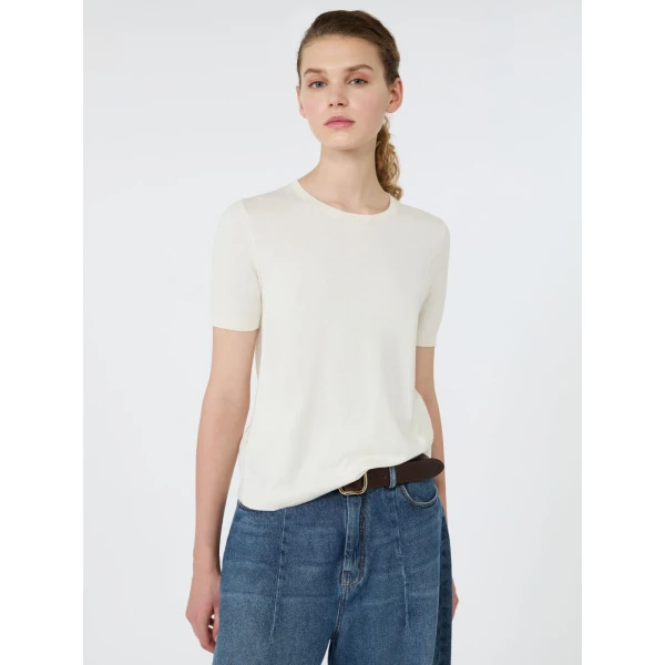 Max Mara Agro Silk and Cotton Crew Neck Jumper in Ecru | Sweaters | Luxury Shoes 