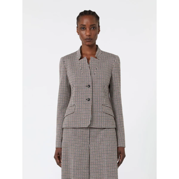 Max Mara Aguzze Slim Houndstooth Jersey Jacket in Tobacco | Blazers | Luxury Shoes 