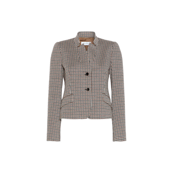 Max Mara Aguzze Slim Houndstooth Jersey Jacket in Tobacco | Blazers | Luxury Shoes 