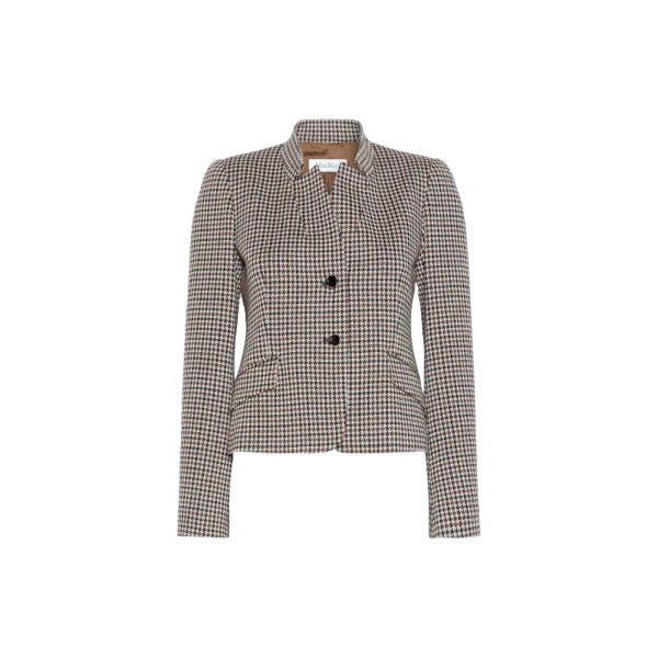 Aguzze Slim Houndstooth Jersey Jacket in Tobacco