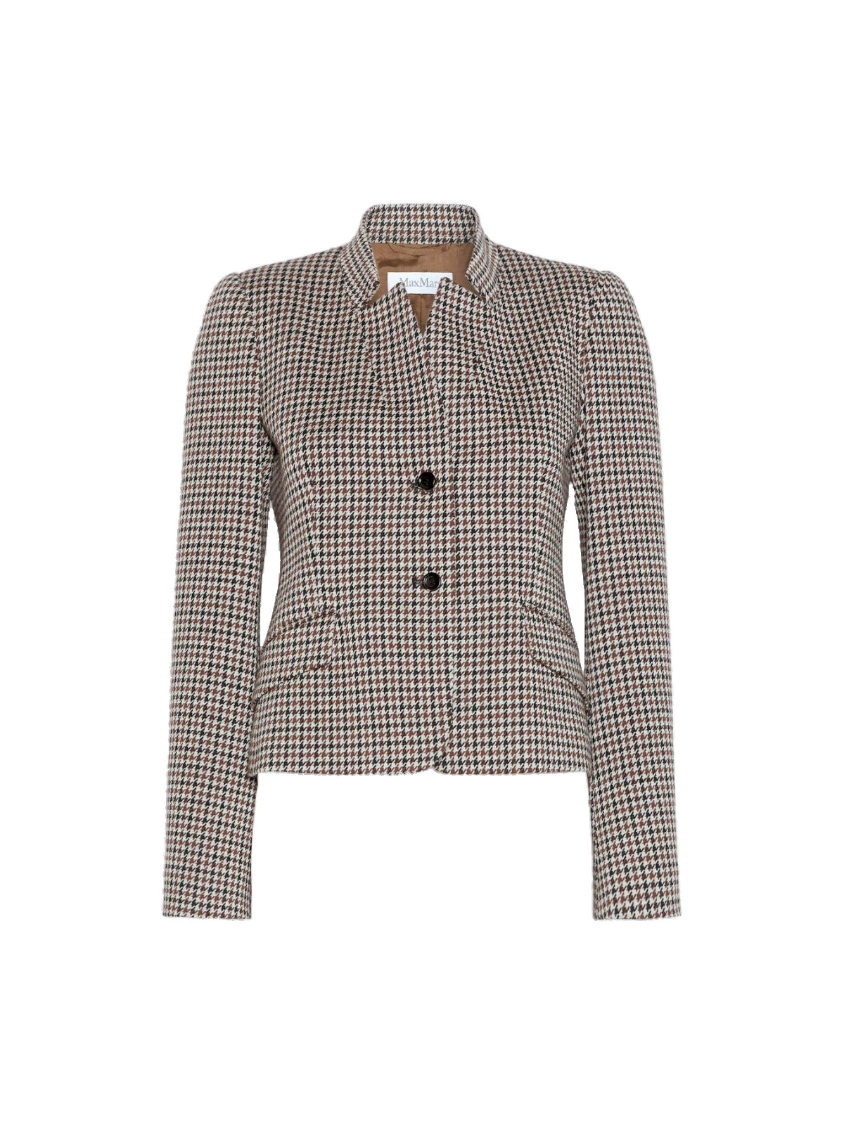 Max Mara Aguzze Slim Houndstooth Jersey Jacket in Tobacco Max Mara Aguzze Slim Houndstooth Jersey Jacket in Tobacco | Blazers | Luxury Shoes