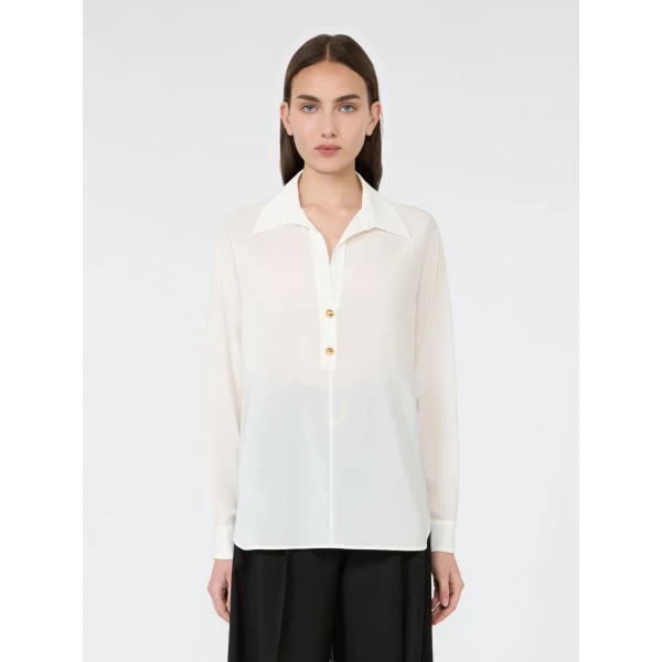 Max Mara Aia Crepe de Chine Polo Shirt in Silk White | Shirts | Luxury Shoes 