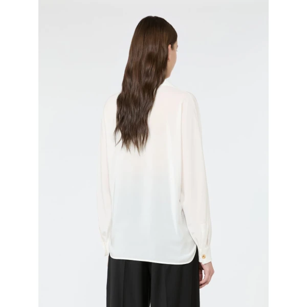 Max Mara Aia Crepe de Chine Polo Shirt in Silk White | Shirts | Luxury Shoes 