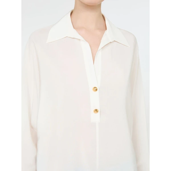 Max Mara Aia Crepe de Chine Polo Shirt in Silk White | Shirts | Luxury Shoes 