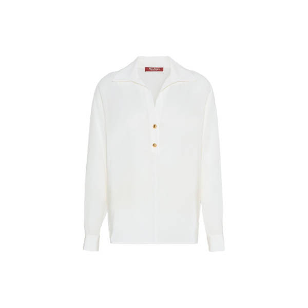 Max Mara Aia Crepe de Chine Polo Shirt in Silk White | Shirts | Luxury Shoes 