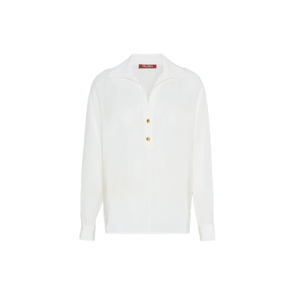 Aia Crepe de Chine Polo Shirt in Silk White