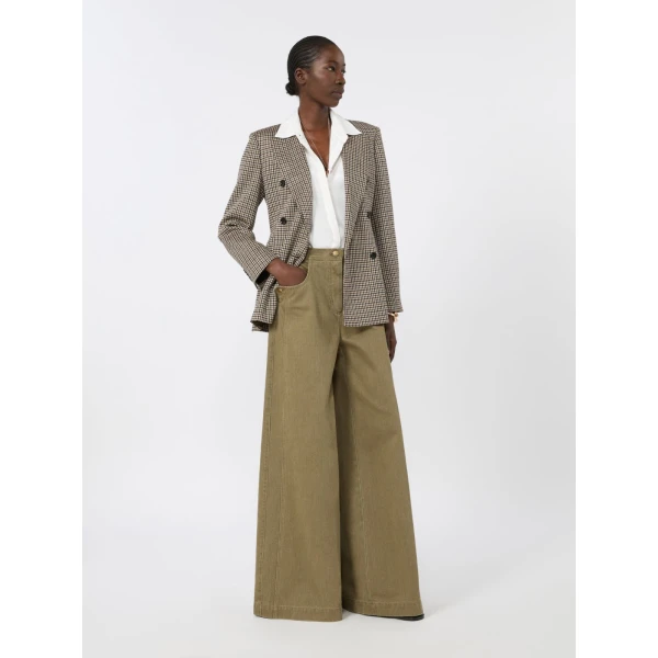Max Mara Alamaro Coated Cotton Bull Denim Trousers in Khaki | Denim | Luxury Shoes 