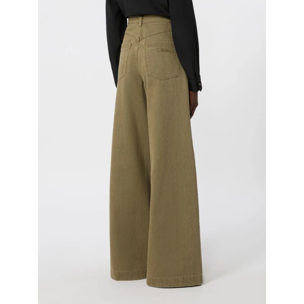 Max Mara Alamaro Coated Cotton Bull Denim Trousers in Khaki | Denim | Luxury Shoes 