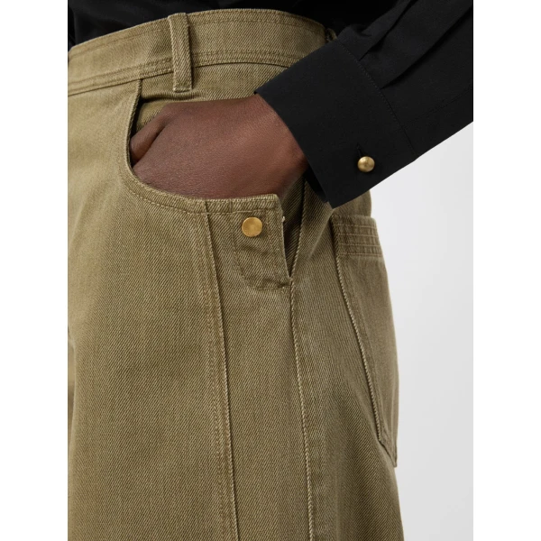 Max Mara Alamaro Coated Cotton Bull Denim Trousers in Khaki | Denim | Luxury Shoes 