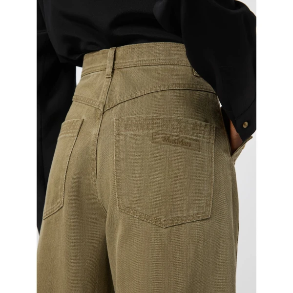 Max Mara Alamaro Coated Cotton Bull Denim Trousers in Khaki | Denim | Luxury Shoes 