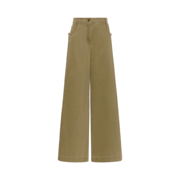 Max Mara Alamaro Coated Cotton Bull Denim Trousers in Khaki | Denim | Luxury Shoes 