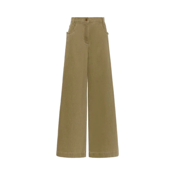 Max Mara Alamaro Coated Cotton Bull Denim Trousers in Khaki | Denim | Luxury Shoes 